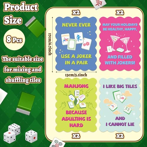K1tpde 8PCS Funny Mahjong Shuffler Hot Tips Cards with Storage Bag PVC Mahjong Tile Shuffler with Rules Printed Wavy Edge for Mixing and Shuffling Tiles Mah Jongg Accessories Gifts for Lovers Games - Image 5