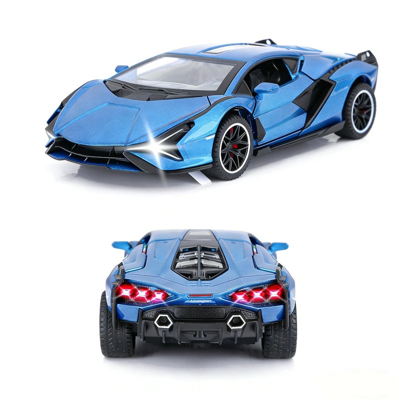 SASBSC Lamb Toy Cars for Kids Ages 3-12 Diecast Metal Model Car with Light and Sound Pull Back Car Toys for Boys Age 3 + Year Old (Blue) - Image 3