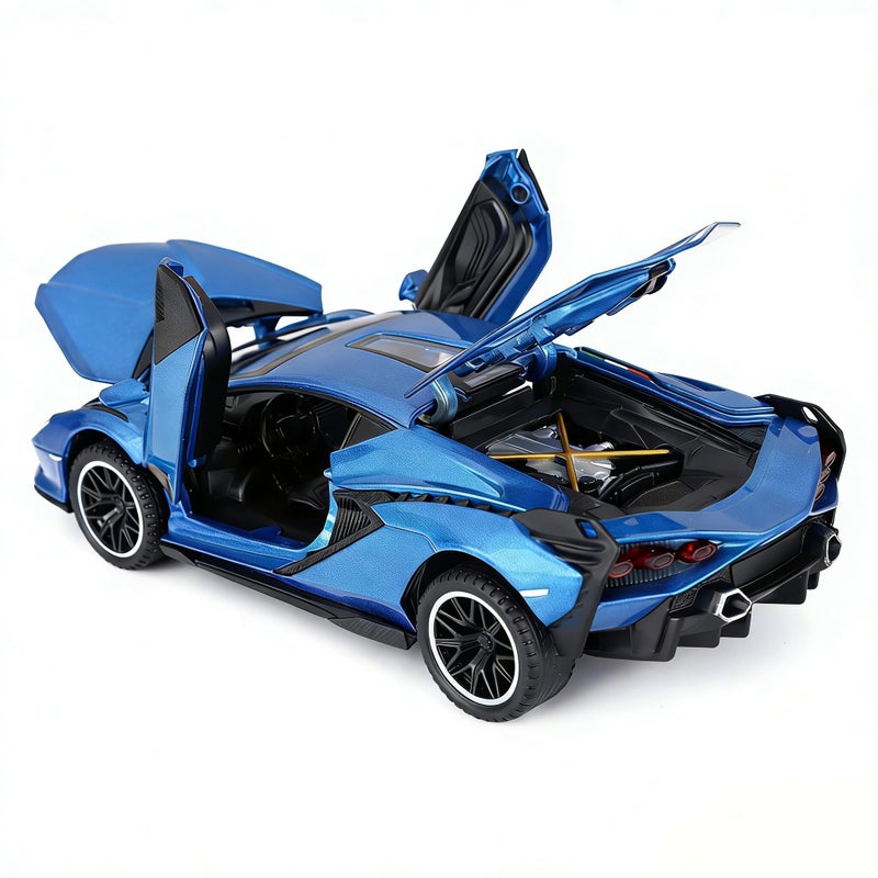 SASBSC Lamb Toy Cars for Kids Ages 3-12 Diecast Metal Model Car with Light and Sound Pull Back Car Toys for Boys Age 3 + Year Old (Blue) - Image 2