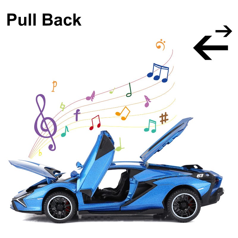 SASBSC Lamb Toy Cars for Kids Ages 3-12 Diecast Metal Model Car with Light and Sound Pull Back Car Toys for Boys Age 3 + Year Old (Blue) - Image 4