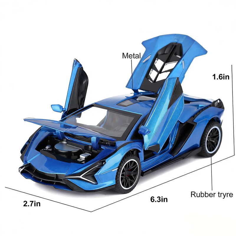 SASBSC Lamb Toy Cars for Kids Ages 3-12 Diecast Metal Model Car with Light and Sound Pull Back Car Toys for Boys Age 3 + Year Old (Blue) - Image 5
