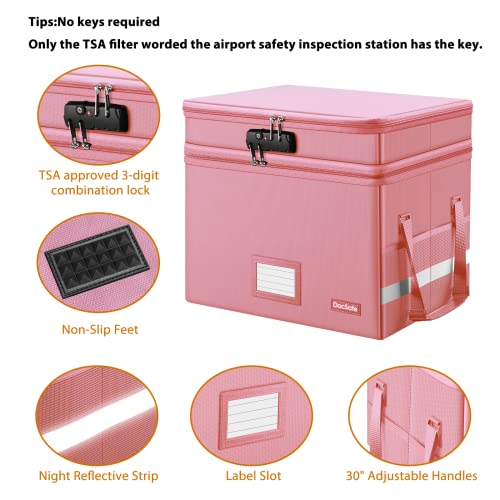 DocSafe File Box with Lock,Multi-Layer Fireproof Document Box Collapsible File Storage Organizer with Pockets/Handle,Large Portable Home Office Filing Safe for Hanging Letter/Legal Size Folders,Pink - Image 5