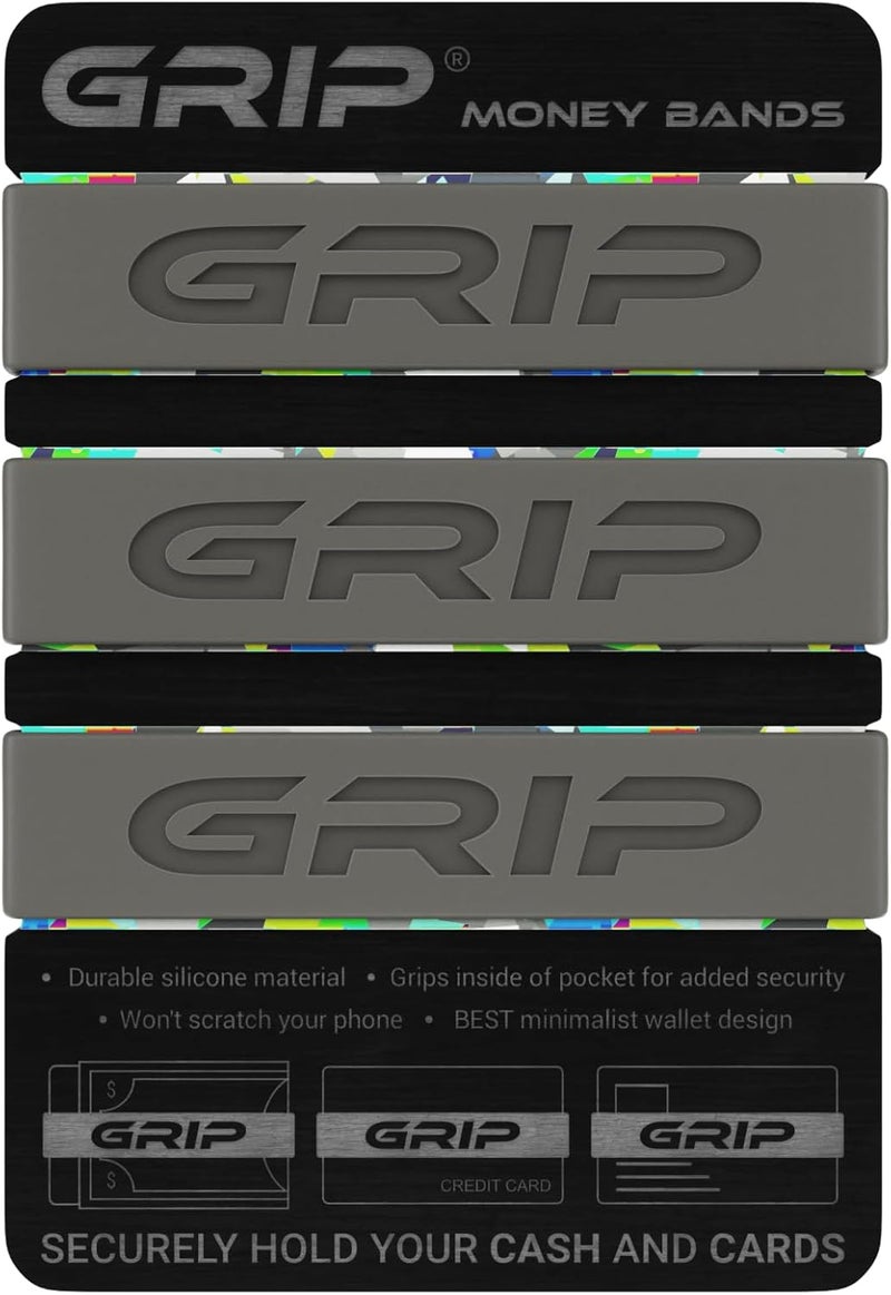 Grip Money Bands (Pack of 3) - FOGHORN GRAY - Premium Silicone Band for Cash & Cards - Slim & Durable Design - Image 1