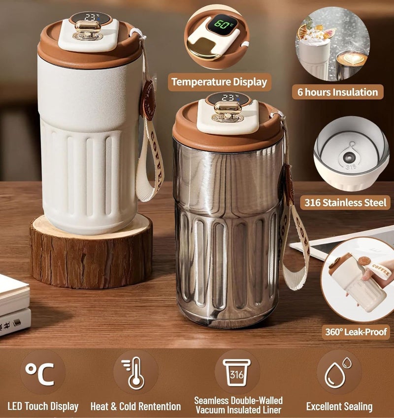 Deoxys Coffee CupInsulated Travel Coffee Mug Spill Proof Leak Proof Pobtable to Go Camping Stainless Steel Coffee Tumbler Reusable Coffee Cups with Lids Thermos for Hot and Cold Drink - Image 2