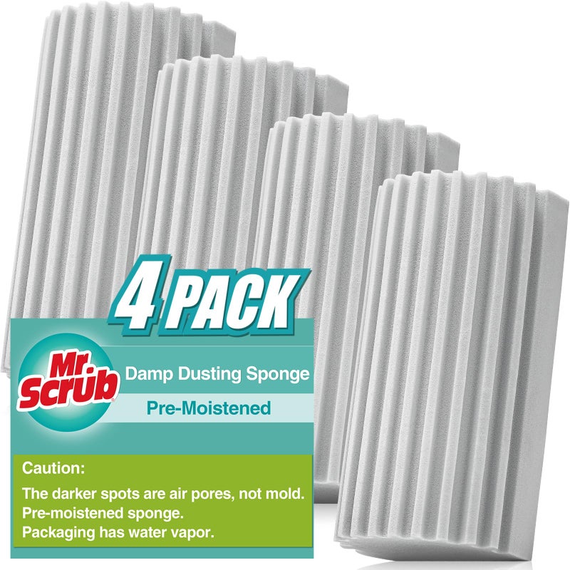 4 Pack Damp Dusting Sponge Duster Grey Dust Cleaning Sponge Reusable Household Cleaning Sponge Tool for Blinds floorboards Fan Blades Vents Glass Railings Mirrors