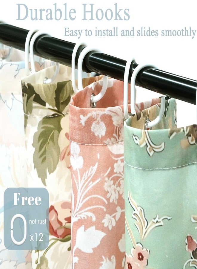 Mocsicka ستارة دش موكسكا بوهو - زهور وردية بتصميم باتش ورك مع 12 خطاف - ستارة حمام عتيقة من منتصف القرن لزينة الحمام بوهو الزهرية - قماش مقاوم للماء 72 × 72 بوصة - Image 4