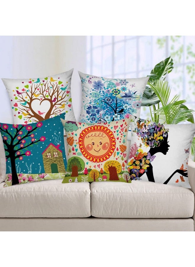 AEROHAVEN™ Set of 5 Multi Colored Decorative Hand Made Jute/Cotton Cushion Covers (20 x 20 Inch) - Image 1