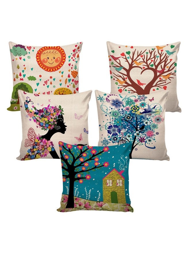 AEROHAVEN™ Set of 5 Multi Colored Decorative Hand Made Jute/Cotton Cushion Covers (20 x 20 Inch) - Image 2