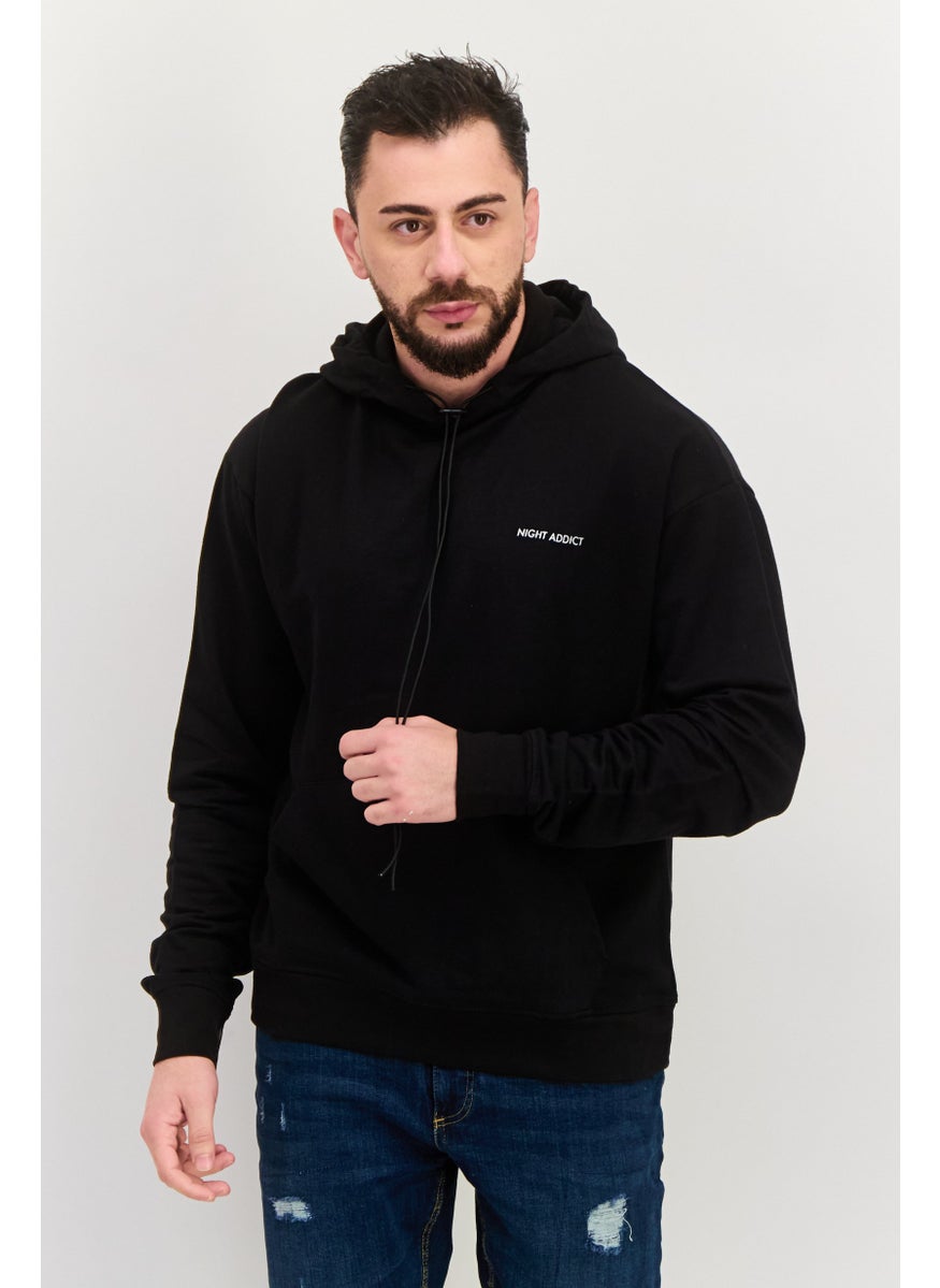 Night Addict Men Hooded Long Sleeve Graphic Print Sweatshirt, Black  - Image 1