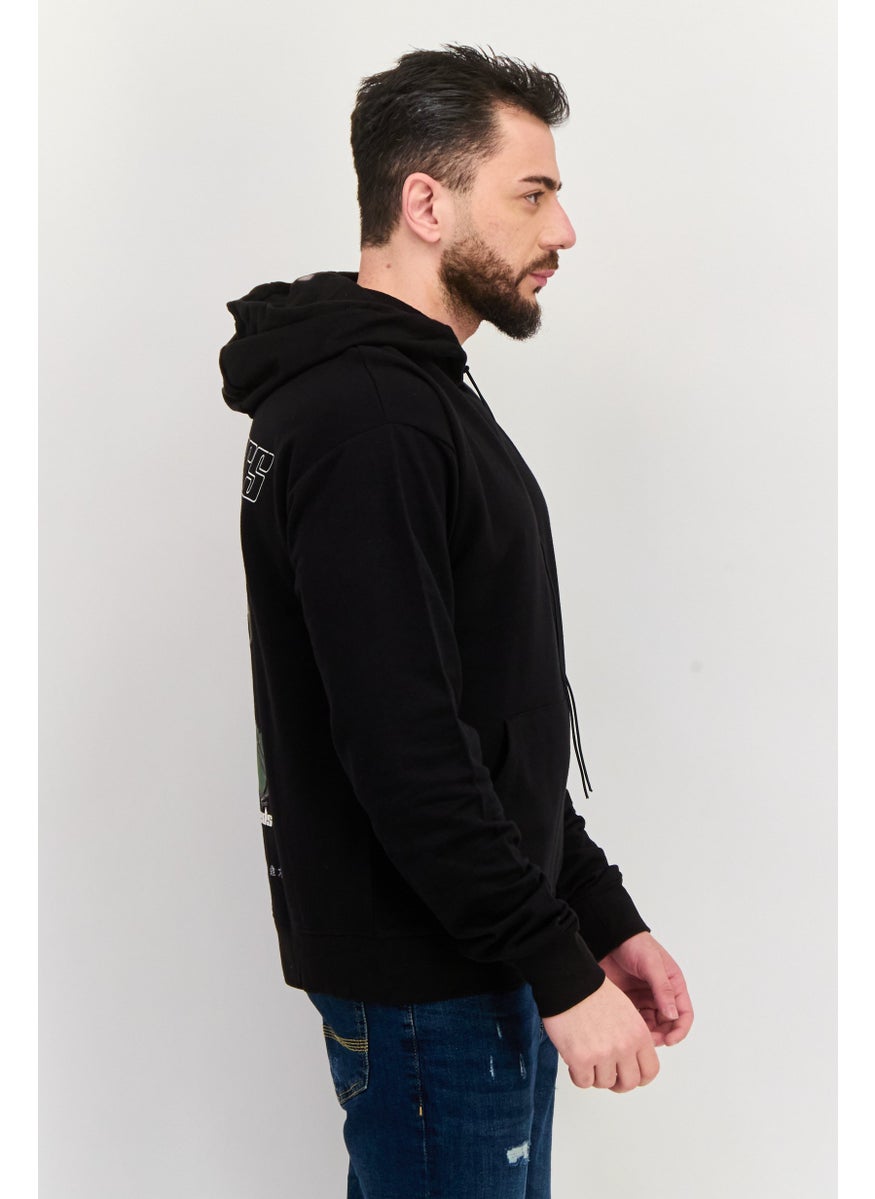 Night Addict Men Hooded Long Sleeve Graphic Print Sweatshirt, Black  - Image 2