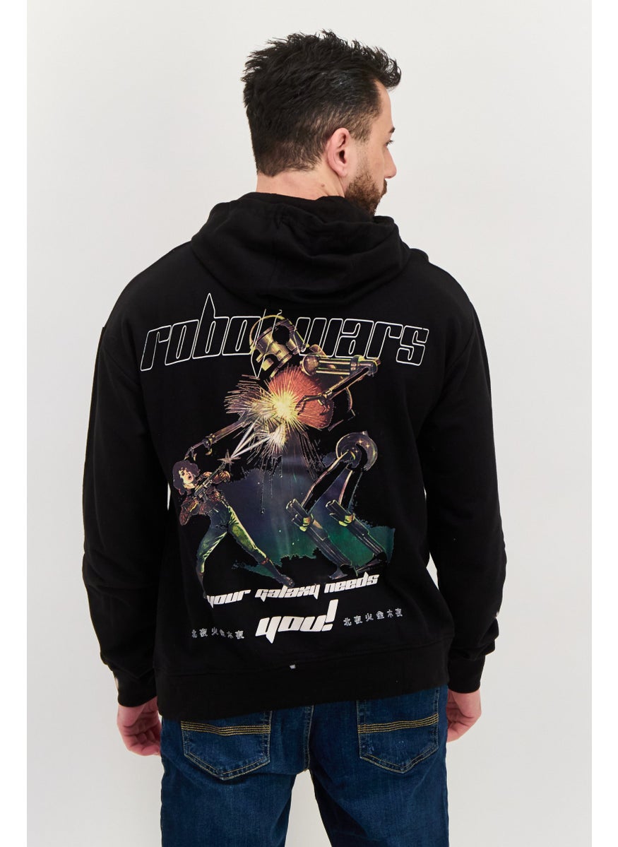 Night Addict Men Hooded Long Sleeve Graphic Print Sweatshirt, Black  - Image 4