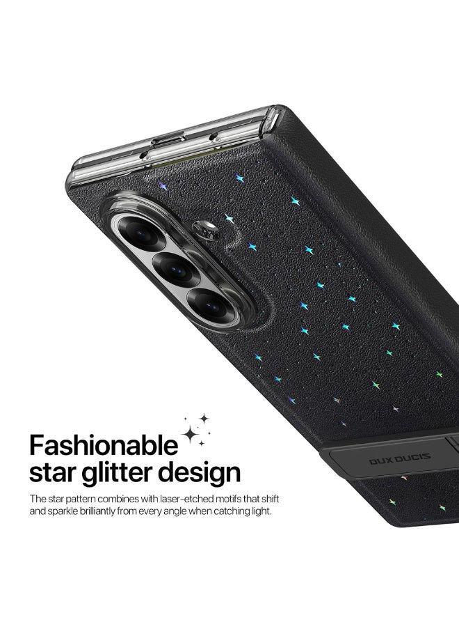 دوكس دوتشيز جراب DUX DUCIS STEX Series لهاتف Samsung Galaxy Z Fold7 5G مزود بمسند وغطاء خلفي من جلد البولي يوريثان بنمط نجمة مع طبقة من الزجاج المقوى - اسود - Image 5