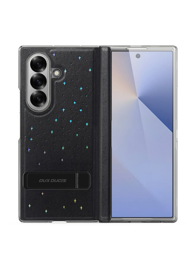 دوكس دوتشيز جراب DUX DUCIS STEX Series لهاتف Samsung Galaxy Z Fold7 5G مزود بمسند وغطاء خلفي من جلد البولي يوريثان بنمط نجمة مع طبقة من الزجاج المقوى - اسود - Image 2