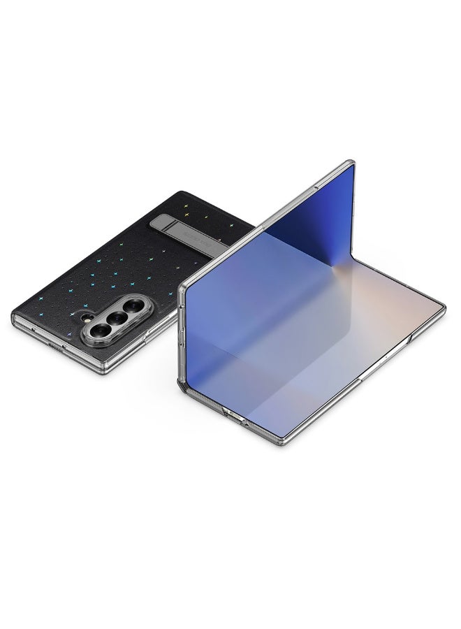 دوكس دوتشيز جراب DUX DUCIS STEX Series لهاتف Samsung Galaxy Z Fold7 5G مزود بمسند وغطاء خلفي من جلد البولي يوريثان بنمط نجمة مع طبقة من الزجاج المقوى - اسود - Image 4