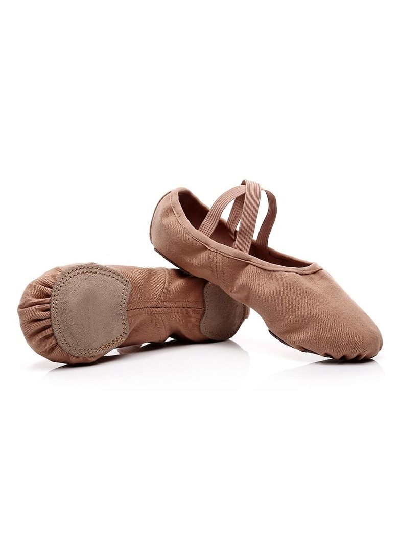 Loquat Girls' Fully Elastic Cloth Dance Shoes Ballet Dance Shoes Brown 