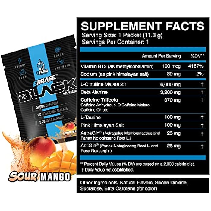 eFlow Nutrition ENRAGE Black Sour Gummy Preworkout Sample Packs - Travel Packs - High Stim Energy, Pump, Strength, Endurance, Focus, Nootropic Formula - Sour Gummy Flavor (6 Packs) - Image 3