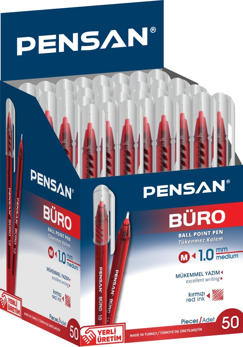Pensan BÜRO Ballpoint Pen 1MM 2270 RED 50 PCS - Image 1