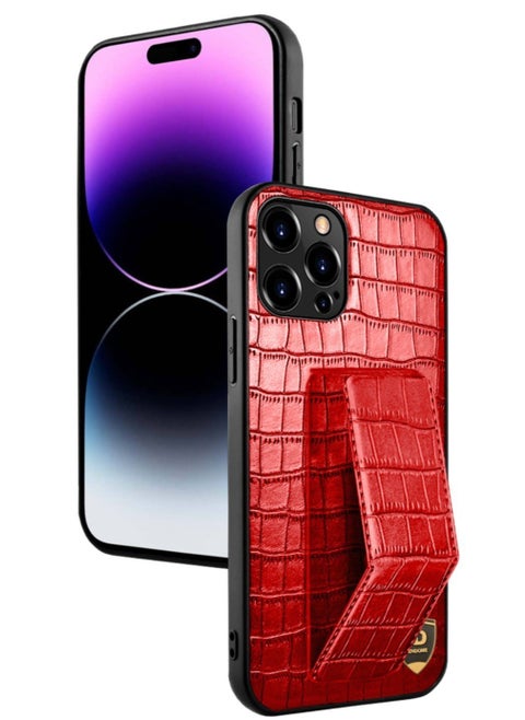 Apple iPhone 14 Pro Hand Strap Alligator Pattern Leather Back Case – Red