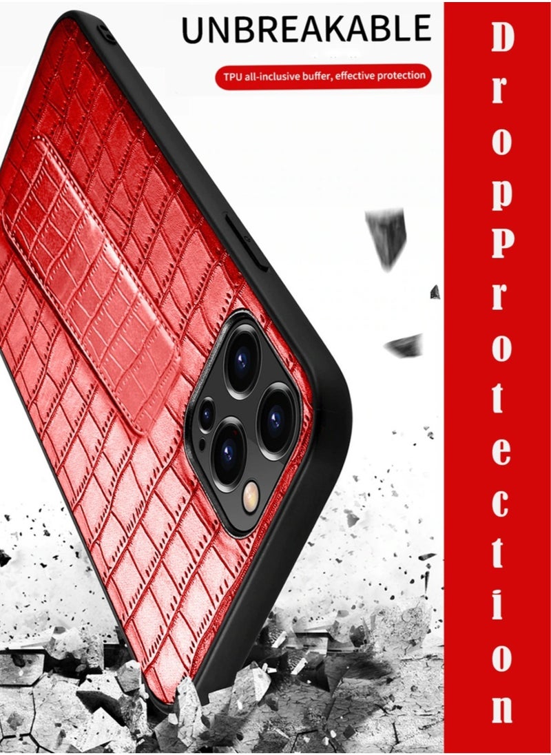 Apple iPhone 14 Pro Hand Strap Alligator Pattern Leather Back Case – Red