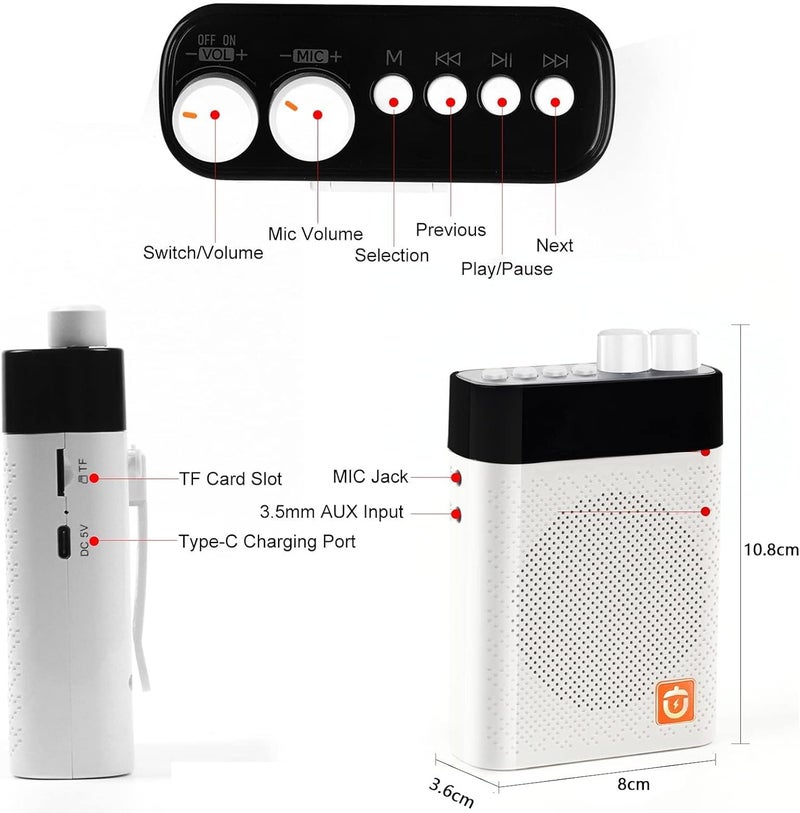 joyzzz Voice Amplifier, 3200mAh Portable Bluetooth Speaker with Wireless Microphone, UHF Personal Sound System for Teachers Tour Guides and Outdoor Activities - Image 3