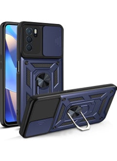 Generic Case Cover Shockproof Windows Protective Case with Camera Protection and Metal Ring Compatible with Oppo Reno 6 5G (Blue) 