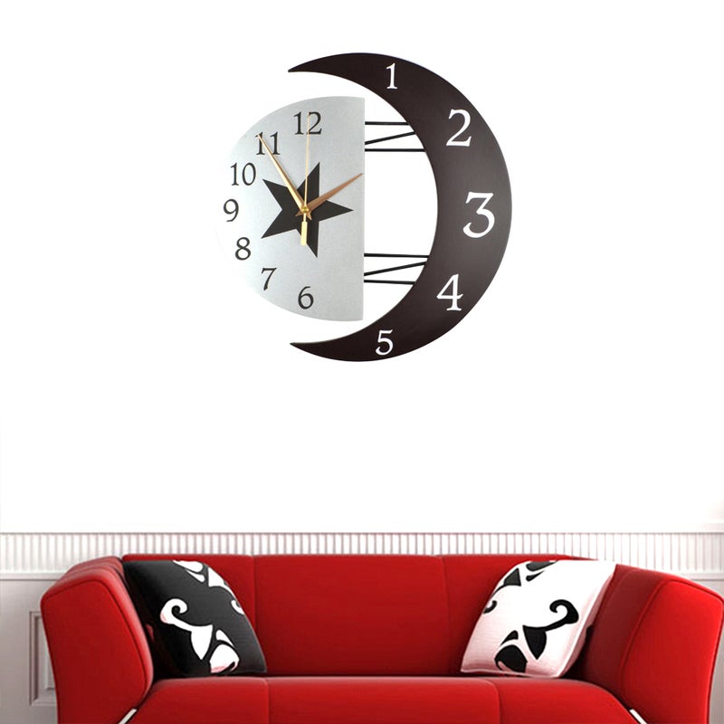 🏠 ساعة حائط فنية بشكلة على هيئة القمر إطار ديكوري معلقة ساعة كوارتز صامتة لون أسود - Image 2