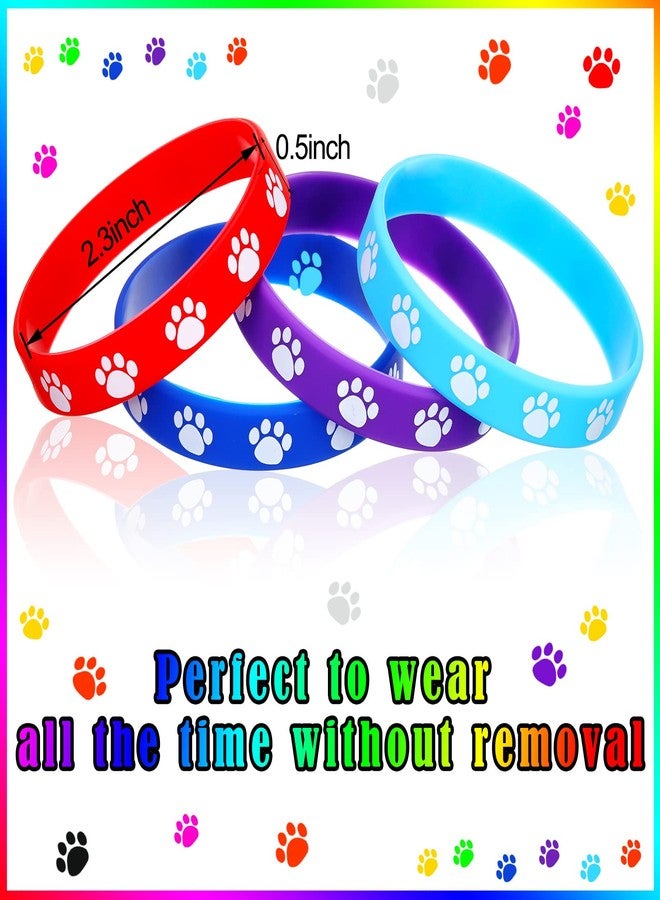 Funtery 100 Pcs Paw Print Rubber Bracelet Silicone Stretch Wristbands Dog Paw Silicone Bracelet Rubber Wristbands Dog Party Favors Birthday Party Supplies Decorations(Multicolor) - Image 3