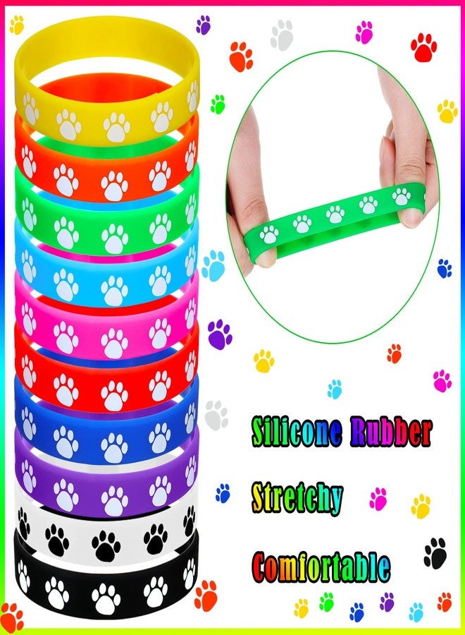 Funtery 100 Pcs Paw Print Rubber Bracelet Silicone Stretch Wristbands Dog Paw Silicone Bracelet Rubber Wristbands Dog Party Favors Birthday Party Supplies Decorations(Multicolor) - Image 5