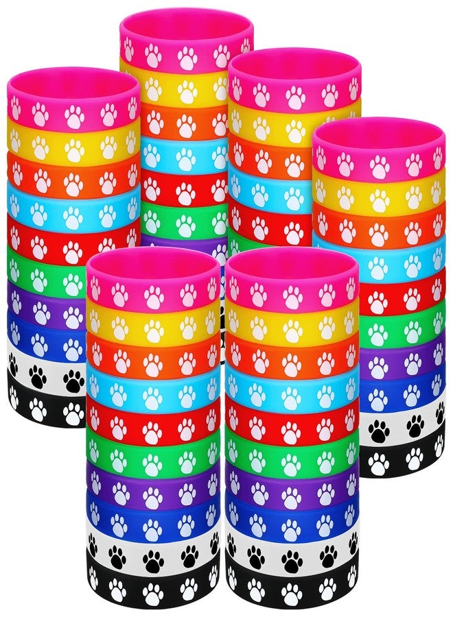 Funtery 100 Pcs Paw Print Rubber Bracelet Silicone Stretch Wristbands Dog Paw Silicone Bracelet Rubber Wristbands Dog Party Favors Birthday Party Supplies Decorations(Multicolor) - Image 1