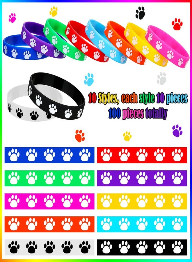 Funtery 100 Pcs Paw Print Rubber Bracelet Silicone Stretch Wristbands Dog Paw Silicone Bracelet Rubber Wristbands Dog Party Favors Birthday Party Supplies Decorations(Multicolor) - Image 2