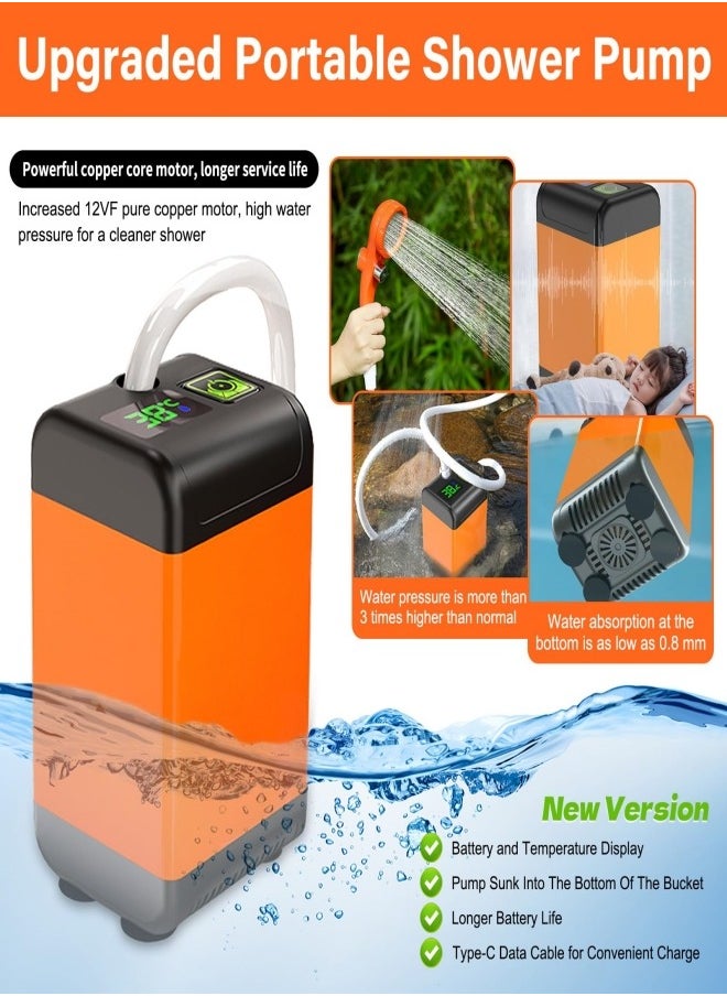 Jubilin - Portable Shower for Camping, Outdoor Electric Shower Rechargeable Pump with Intelligent Digital Display - 3 Flow Mode Shower Head for Beach Field Camping Hiking Traveling Washing - Image 1