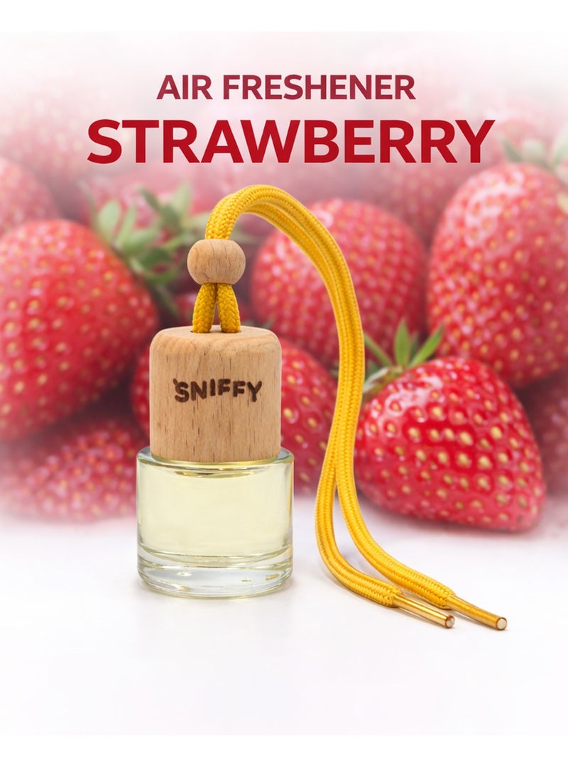 Sniffy Strawberry Car Air Freshener – Hanging Wooden Bottle Perfume Diffuser for Car, Home & Office | Long Lasting Fragrance - Image 2