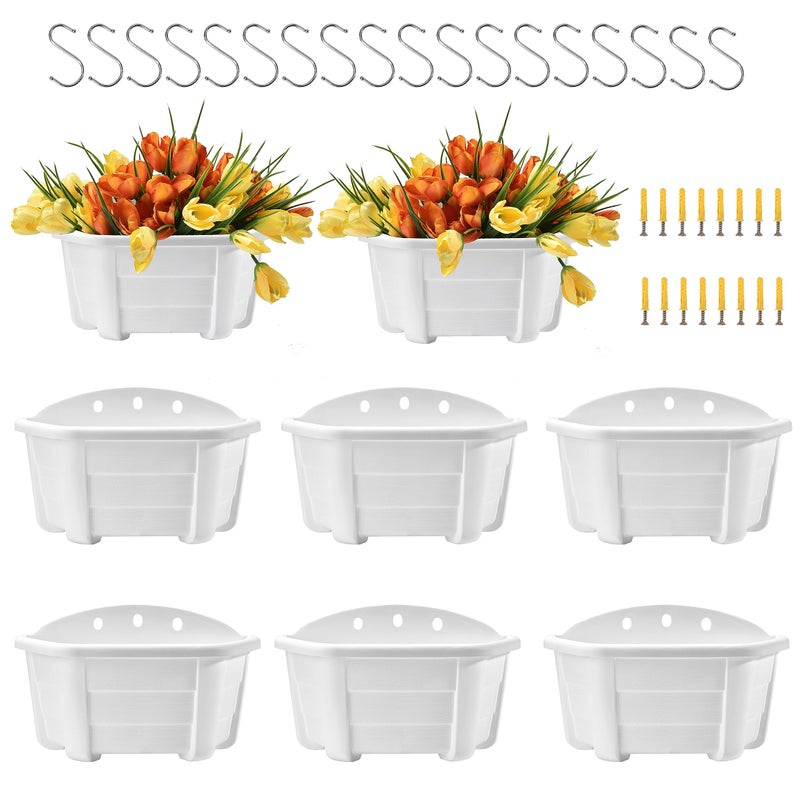 ORIMERC 9.8 inch Plastic Wall Planter for Indoor Plants, Wall Hanging Flower Pot for Railing Fence Balcony Outdoor Décor Plastic Wall Mount Plant Basket-White, Pack of 8 - Image 1