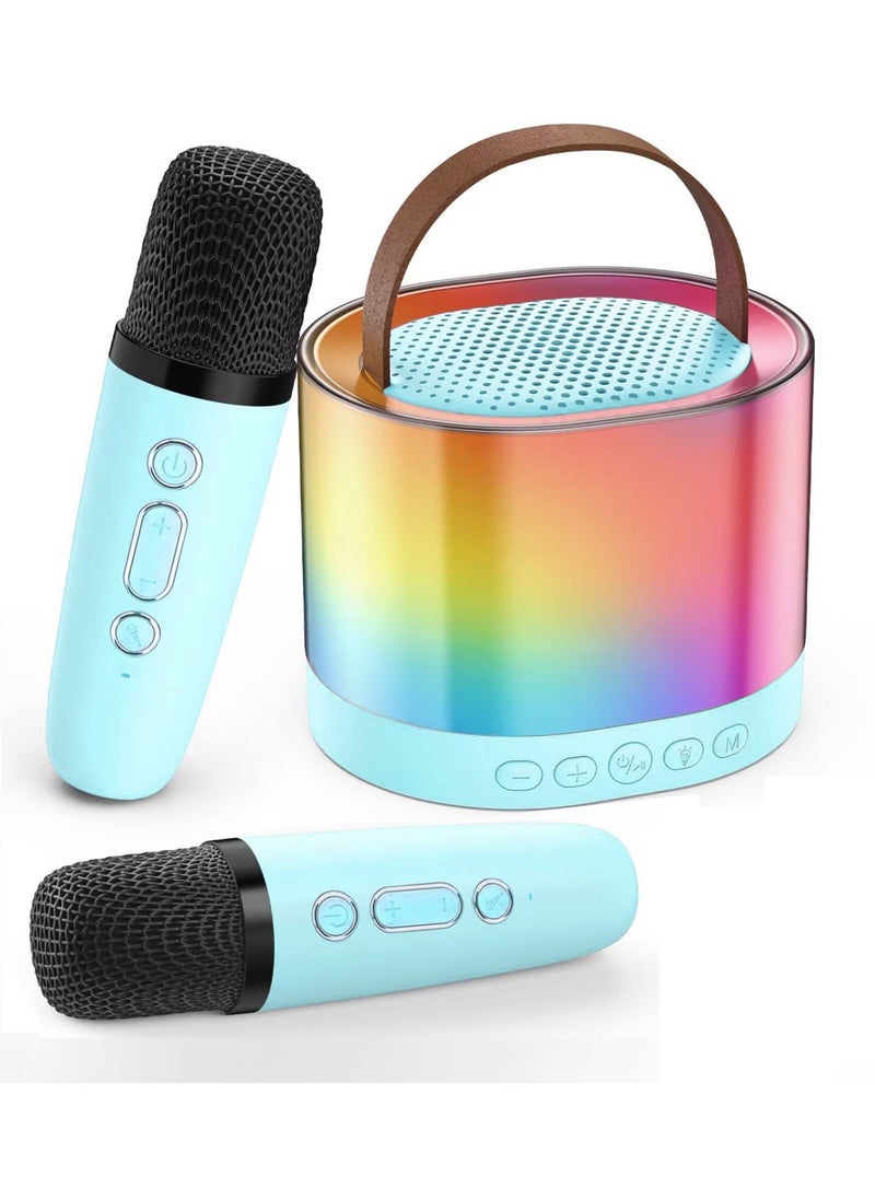 DIGI CORE Mini Karaoke Machine For Kids, Kids Karaoke Machine With 2 Microphone, Portable Karaoke Microphone For Kids Toys Birthday Gift Support TF/AUX Karaoke Speaker With Multi Colors LED Lights Blue  - Image 1