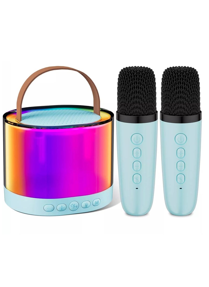 DIGI CORE Mini Karaoke Machine For Kids, Kids Karaoke Machine With 2 Microphone, Portable Karaoke Microphone For Kids Toys Birthday Gift Support TF/AUX Karaoke Speaker With Multi Colors LED Lights Blue  - Image 2