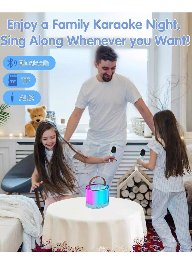 DIGI CORE Mini Karaoke Machine For Kids, Kids Karaoke Machine With 2 Microphone, Portable Karaoke Microphone For Kids Toys Birthday Gift Support TF/AUX Karaoke Speaker With Multi Colors LED Lights Blue  - Image 3