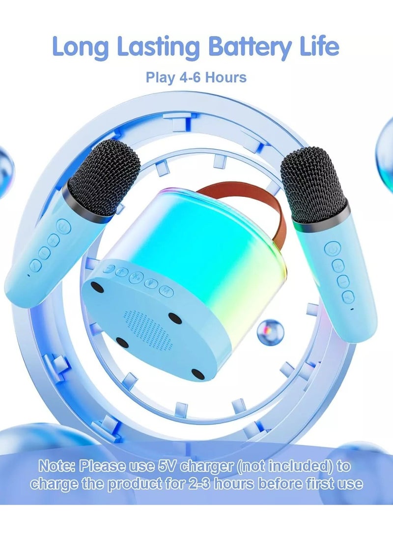 DIGI CORE Mini Karaoke Machine For Kids, Kids Karaoke Machine With 2 Microphone, Portable Karaoke Microphone For Kids Toys Birthday Gift Support TF/AUX Karaoke Speaker With Multi Colors LED Lights Blue  - Image 4