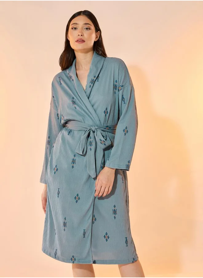 Take Two All Over Print Robe with Tie-Up Belt and Pockets