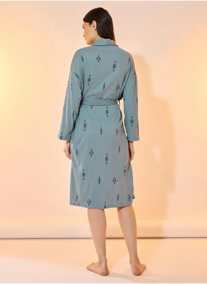 Take Two All Over Print Robe with Tie-Up Belt and Pockets