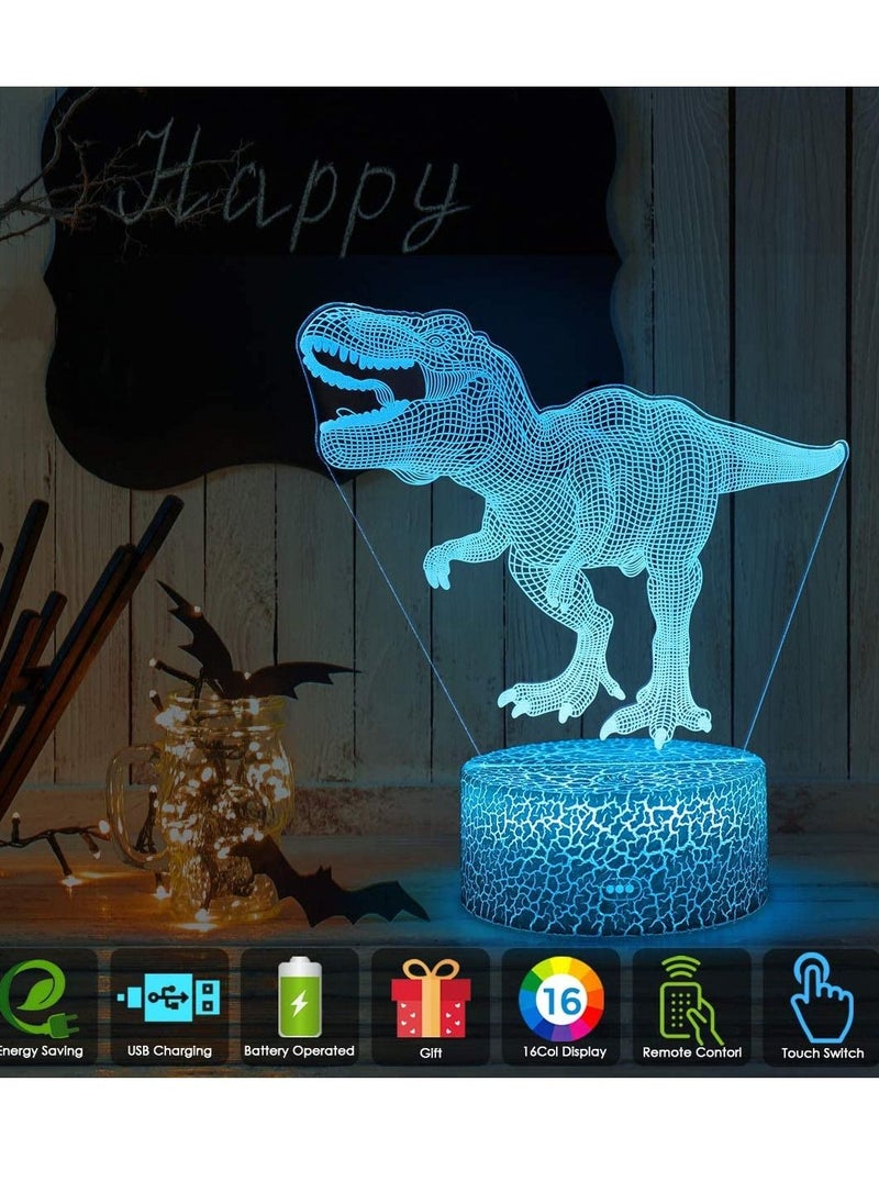 althiqahkey - 3D Dinosaur Night Light Gift for Kids - 3D Led Illusion Lamp Three Pattern and 16 Colors Change Decor Lamp with Remote Control for Kids, - Image 1