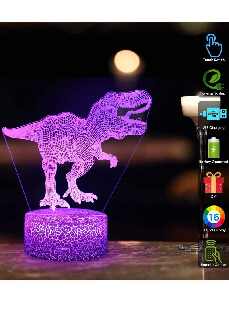 althiqahkey - 3D Dinosaur Night Light Gift for Kids - 3D Led Illusion Lamp Three Pattern and 16 Colors Change Decor Lamp with Remote Control for Kids, - Image 1