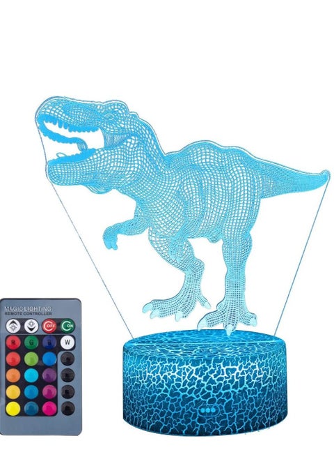 3D Dinosaur Night Light Gift for Kids - 3D Led Illusion Lamp Three Pattern and 16 Colors Change Decor Lamp with Remote Control for Kids,