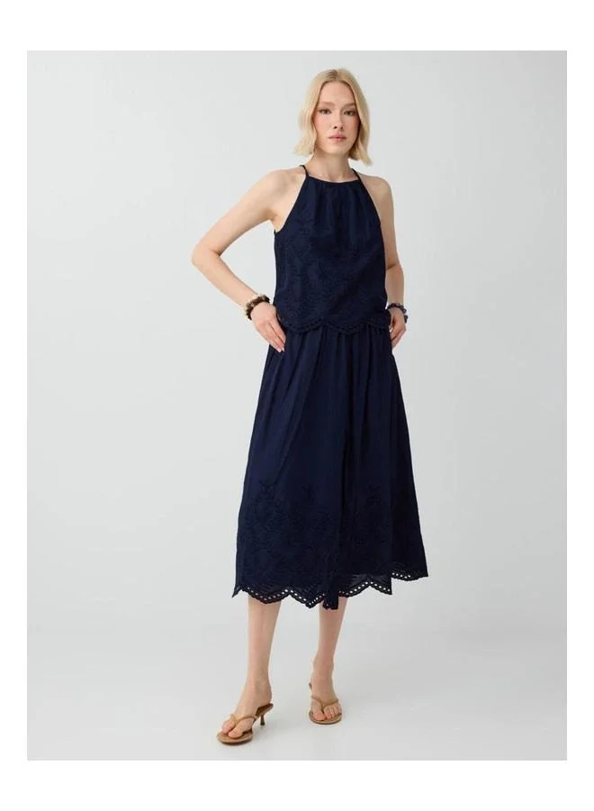 Jimmy Key Navy 100% Cotton Midi Woven Skirt.