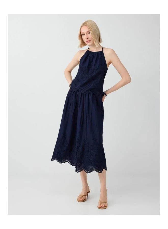 Jimmy Key Navy 100% Cotton Midi Woven Skirt.