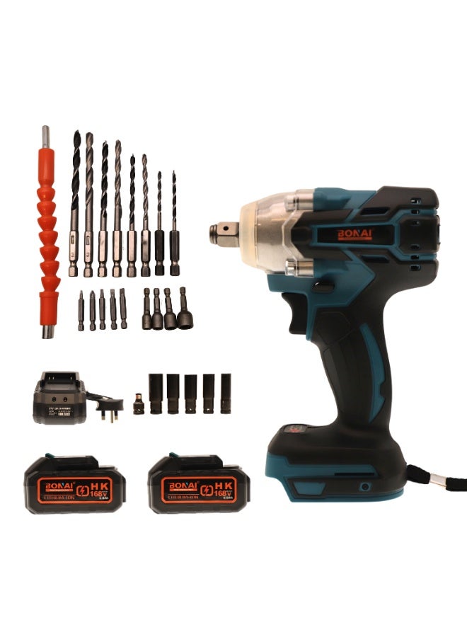 BONAI 168V Cordless Impact Wrench Kit, 300–320N.m Max Torque, 2300RPM, 3550 IPM, LED Work Light, 2 Lithium Batteries, Sockets, Bits & Charger Included – BN-HK139 - Image 1