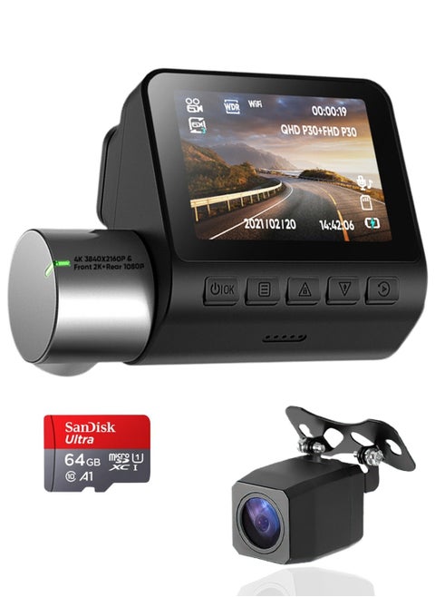 Dash Cam Front And Rear Dual Lens 16 Megapixel Built-In WiFi APP Connected 170 Degree Wide-Angle Lens Built-In 64GB Memory Card