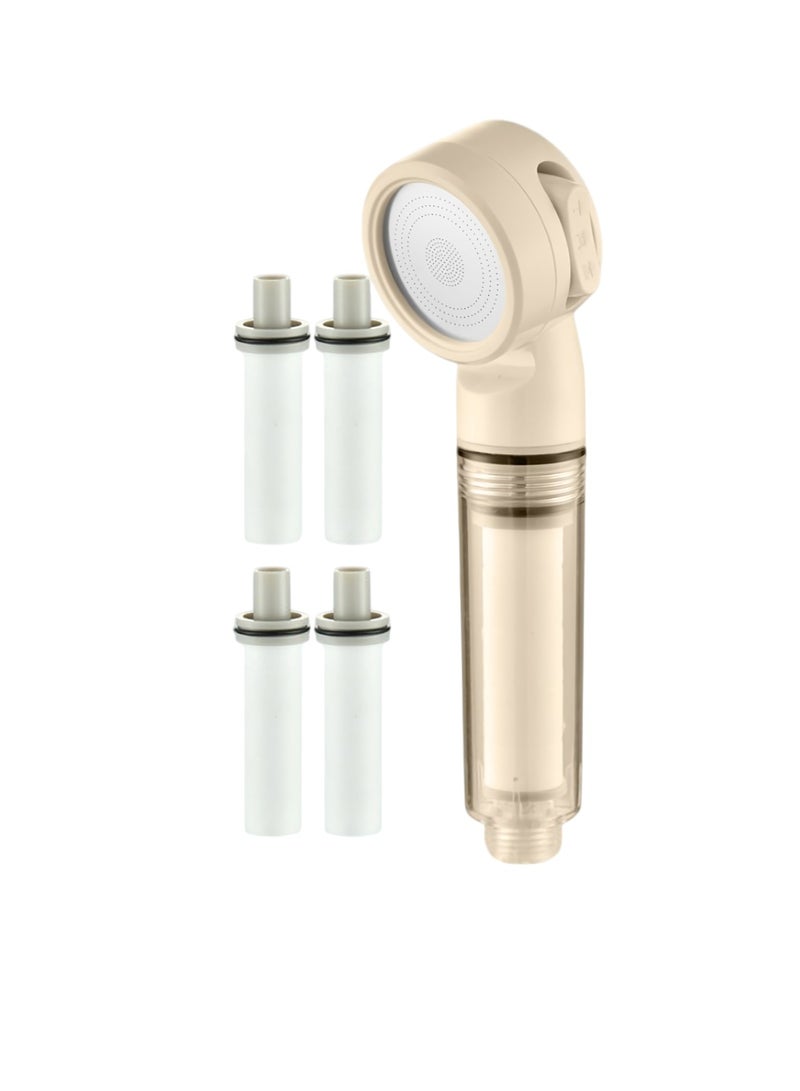 Mini Shower Head, Hotel Mini Shower Super Strong Pressurized Purification Nozzle, Portable Super Strong Boost Purification Travel Shower Filter Head, (Beige With 4 Filter Cartridges Plus Travel Cosmetic Bag)  - Image 1