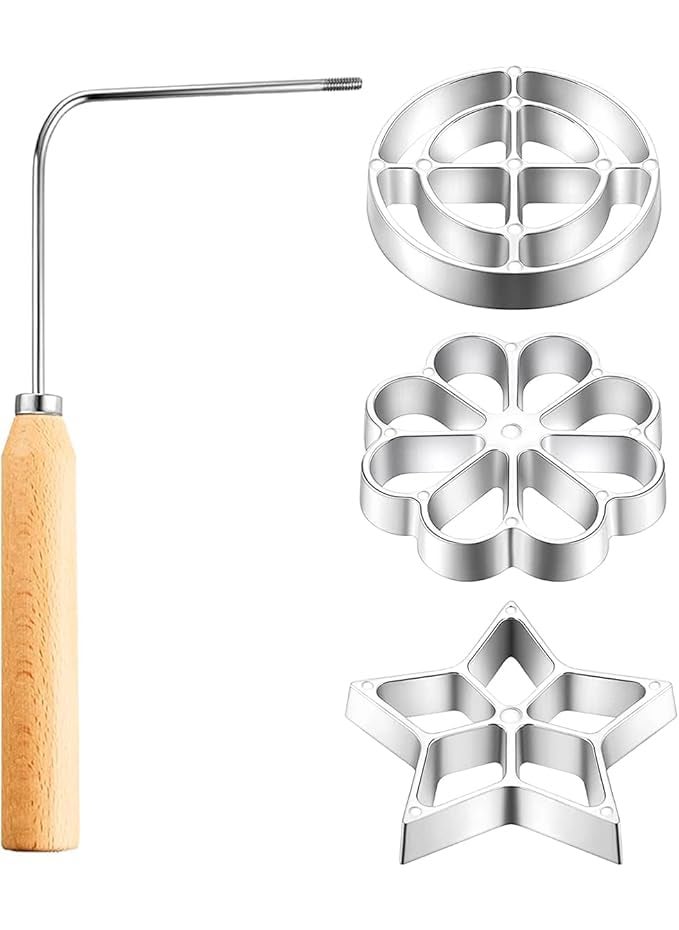 THW THW Jalebi MakerMold with Handle Rosette Cookie Tool Aluminium Cast Waffle Molds Set with 3 Interchangeable Heads Star Flower Circle for Kitchen Baking Cooking Housewares  - Image 1