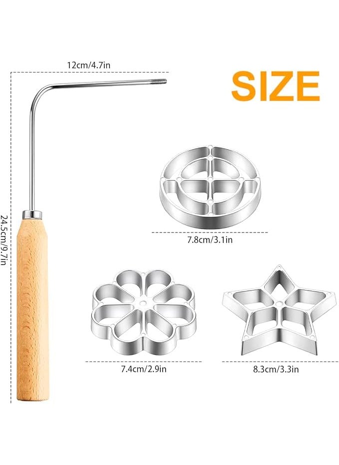 THW THW Jalebi MakerMold with Handle Rosette Cookie Tool Aluminium Cast Waffle Molds Set with 3 Interchangeable Heads Star Flower Circle for Kitchen Baking Cooking Housewares  - Image 2