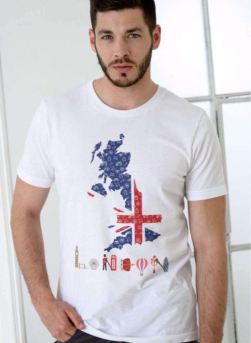 STRAVEAR تي شيرت قطن أبيض للرجال من سترافير، المملكة المتحدة UK للسفر - Image 1